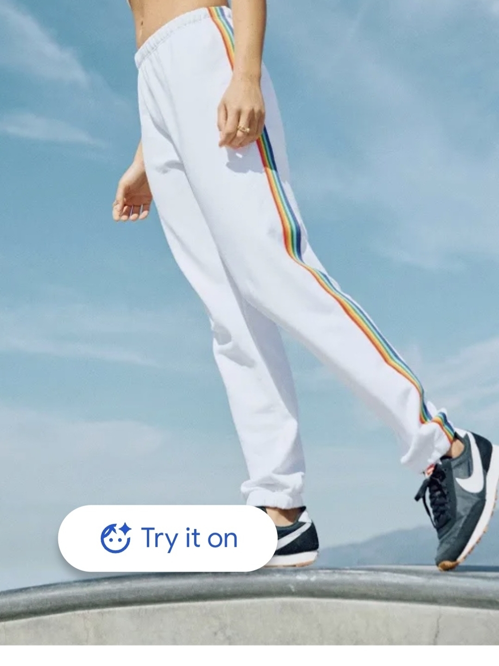 Spiritual Gangster XS White Track Pants with Rainbow Side Stripe